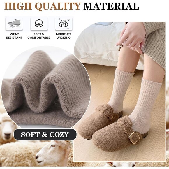 5 Pairs Women's Merino Wool Socks Multicolor Hiking Winter Thick Thermal Crew - Picture 4 of 6